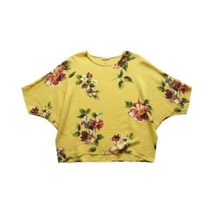 Lagenlook Nina Kendosa Paris Yellow Floral 100% Linen Boxy Top Made in Italy
